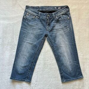 Miss Me Blue Denim Faded Bling Sequined Capri Jeans Size 30
